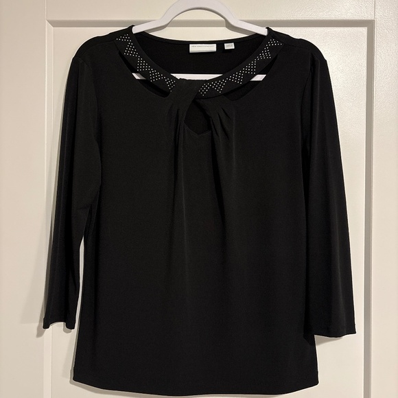 New York & Company Black Twist Front Embellished Blouse - Picture 1 of 7